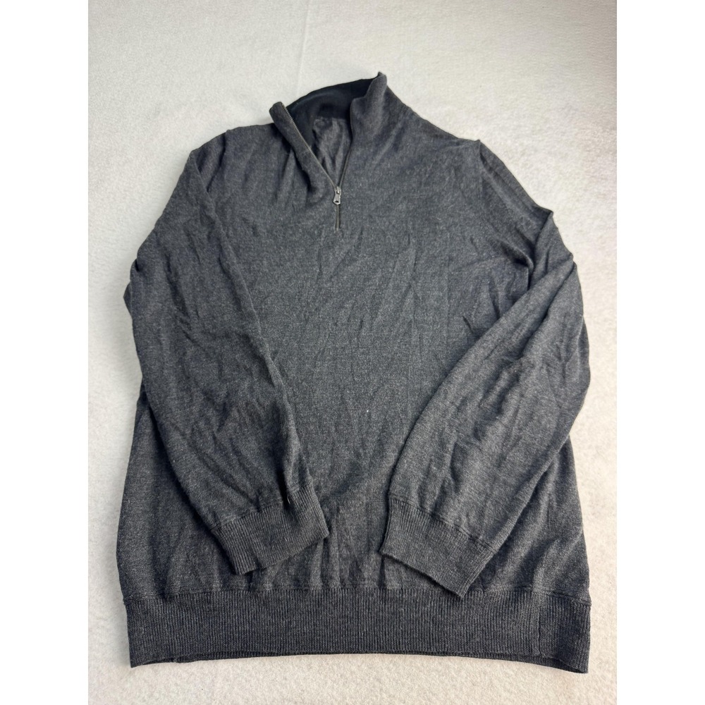 GAP Sweater Mens Large Gray 100% Merino Wool Quarter Zip Mock Neck Knit Pullover